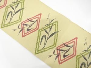 菱に草葉模様織り出し　八寸帯